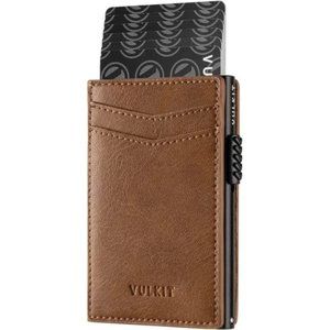 New Card Holder Pop Up Cards Slim Leather Wallet RFID Protection, Brown